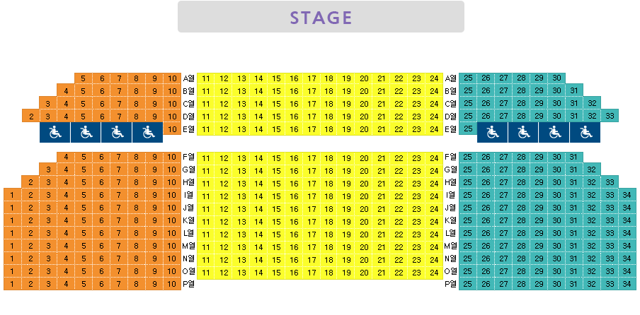 STAGE.
5, 6, 7, 8, 9, 10, A열, 11, 12, 13, 14, 15, 16, 17, 18, 19, 20, 21, 22, 23, 24, A열, 25, 26, 27, 28, 29, 30.
4, 5, 6, 7, 8, 9, 10, B열, 11, 12, 13, 14, 15, 16, 17, 18, 19, 20, 21, 22, 23, 24, B열, 25, 26, 27, 28, 29, 30, 31.
3, 4, 5, 6, 7, 8, 9, 10, C열, 11, 12, 13, 14, 15, 16, 17, 18, 19, 20, 21, 22, 23, 24, C열, 25, 26, 27, 28, 29, 30, 31, 32.
2, 3, 4, 5, 6, 7, 8, 9, 10, D열, 11, 12, 13, 14, 15, 16, 17, 18, 19, 20, 21, 22, 23, 24, D열, 25, 26, 27, 28, 29, 30, 31, 32, 33.
장애인석, 장애인석, 장애인석, 장애인석, 10, E열, 11, 12, 13, 14, 15, 16, 17, 18, 19, 20, 21, 22, 23, 24, E열, 25, 장애인석, 장애인석, 장애인석, 장애인석.
4, 5, 6, 7, 8, 9, 10, F열, 11, 12, 13, 14, 15, 16, 17, 18, 19, 20, 21, 22, 23, 24, F열, 25, 26, 27, 28, 29, 30, 31.
3, 4, 5, 6, 7, 8, 9, 10, G열, 11, 12, 13, 14, 15, 16, 17, 18, 19, 20, 21, 22, 23, 24, G열, 25, 26, 27, 28, 29, 30, 31, 32.
2, 3, 4, 5, 6, 7, 8, 9, 10, H열, 11, 12, 13, 14, 15, 16, 17, 18, 19, 20, 21, 22, 23, 24, H열, 25, 26, 27, 28, 29, 30, 31, 32, 33.
1, 2, 3, 4, 5, 6, 7, 8, 9, 10, I열, 11, 12, 13, 14, 15, 16, 17, 18, 19, 20, 21, 22, 23, 24, I열, 25, 26, 27, 28, 29, 30, 31, 32, 33, 34.
1, 2, 3, 4, 5, 6, 7, 8, 9, 10, J열, 11, 12, 13, 14, 15, 16, 17, 18, 19, 20, 21, 22, 23, 24, J열, 25, 26, 27, 28, 29, 30, 31, 32, 33, 34.
1, 2, 3, 4, 5, 6, 7, 8, 9, 10, K열, 11, 12, 13, 14, 15, 16, 17, 18, 19, 20, 21, 22, 23, 24, K열, 25, 26, 27, 28, 29, 30, 31, 32, 33, 34.
1, 2, 3, 4, 5, 6, 7, 8, 9, 10, L열, 11, 12, 13, 14, 15, 16, 17, 18, 19, 20, 21, 22, 23, 24, L열, 25, 26, 27, 28, 29, 30, 31, 32, 33, 34.
1, 2, 3, 4, 5, 6, 7, 8, 9, 10, M열, 11, 12, 13, 14, 15, 16, 17, 18, 19, 20, 21, 22, 23, 24, M열, 25, 26, 27, 28, 29, 30, 31, 32, 33, 34.
1, 2, 3, 4, 5, 6, 7, 8, 9, 10, N열, 11, 12, 13, 14, 15, 16, 17, 18, 19, 20, 21, 22, 23, 24, N열, 25, 26, 27, 28, 29, 30, 31, 32, 33, 34.
1, 2, 3, 4, 5, 6, 7, 8, 9, 10, O열, 11, 12, 13, 14, 15, 16, 17, 18, 19, 20, 21, 22, 23, 24, O열, 25, 26, 27, 28, 29, 30, 31, 32, 33, 34.
1, 2, 3, 4, 5, 6, 7, 8, 9, 10, P열, P열, 25, 26, 27, 28, 29, 30, 31, 32, 33, 34.
